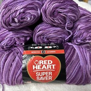 Red Heart Super Saver Yarn PURPLE TONES 0546 Acrylic 5oz LOT OF 10 Same Dye Lot‎